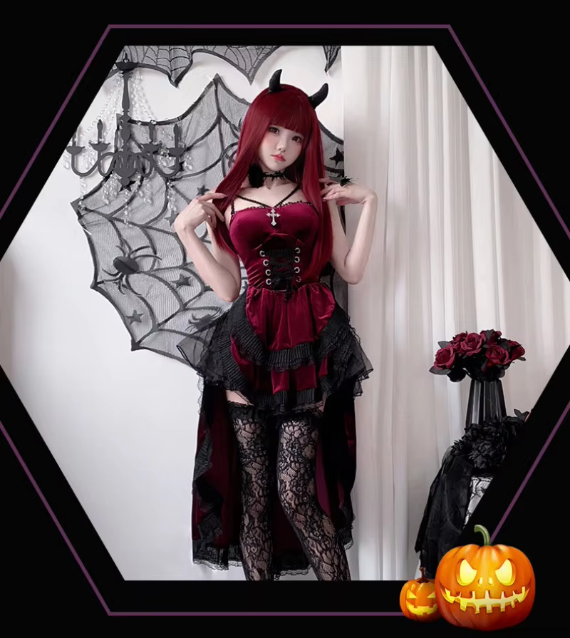 Dark Gothic  Sexy Lace Dovetail Halter Dress