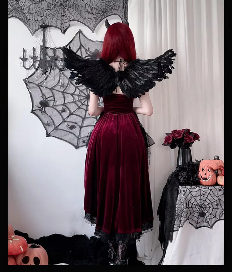 Dark Gothic  Sexy Lace Dovetail Halter Dress