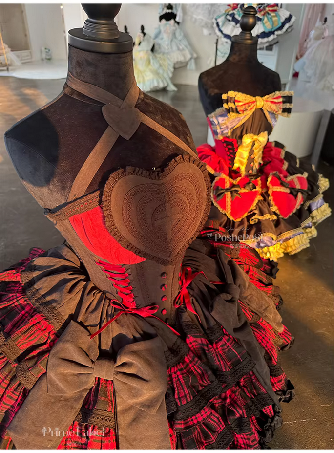 Gorgeous Gothic Lolita Red and Black Plaid Splicing Ball Gown Dress