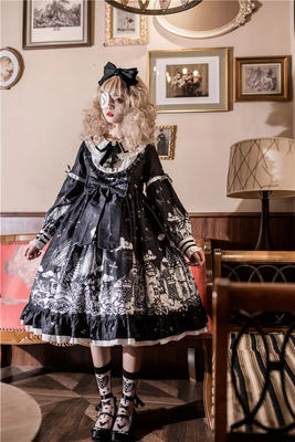 Gothic Lolita Peter Pan Collar Cute Bow Ruffled Dress