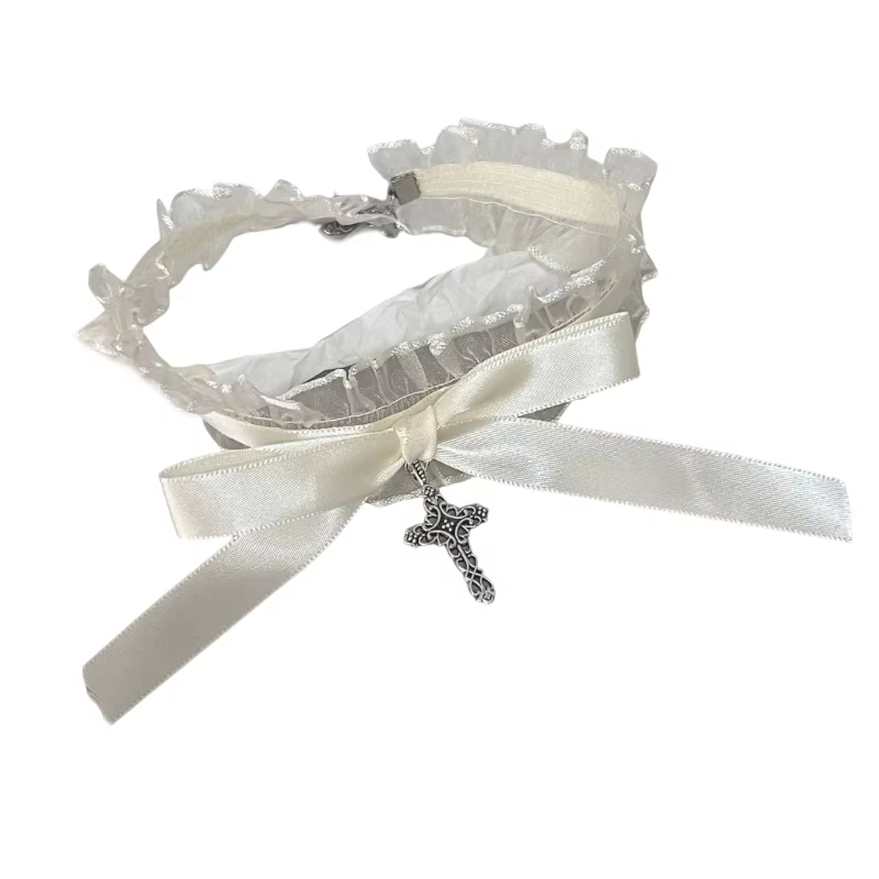 Ruffle Lace Gothic Cross Pendant Necklace