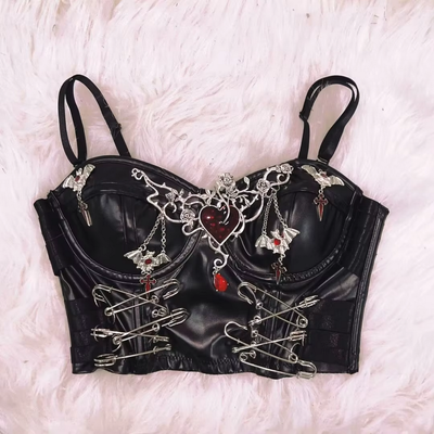 Intricate PU Leather Gothic Punk Black Top