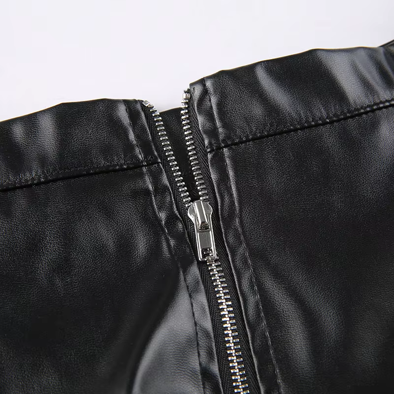 Black Lace-up Gothic Bandage PU Pleated Skirt
