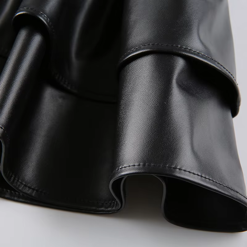 Black Lace-up Gothic Bandage PU Pleated Skirt
