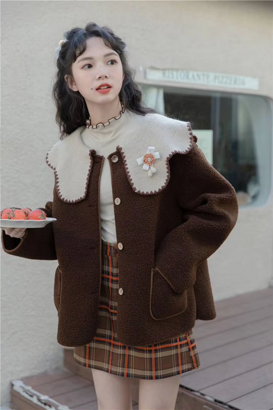 Kawaii Doll Collar Japanese Retro Style Women&#39;s Coat