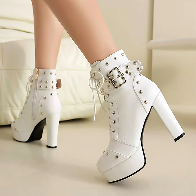 Belt Buckle Rivet Rivet Gothic Punk High Heels Boots