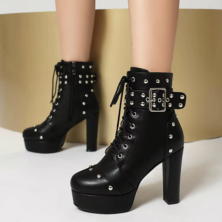 Belt Buckle Rivet Rivet Gothic Punk High Heels Boots