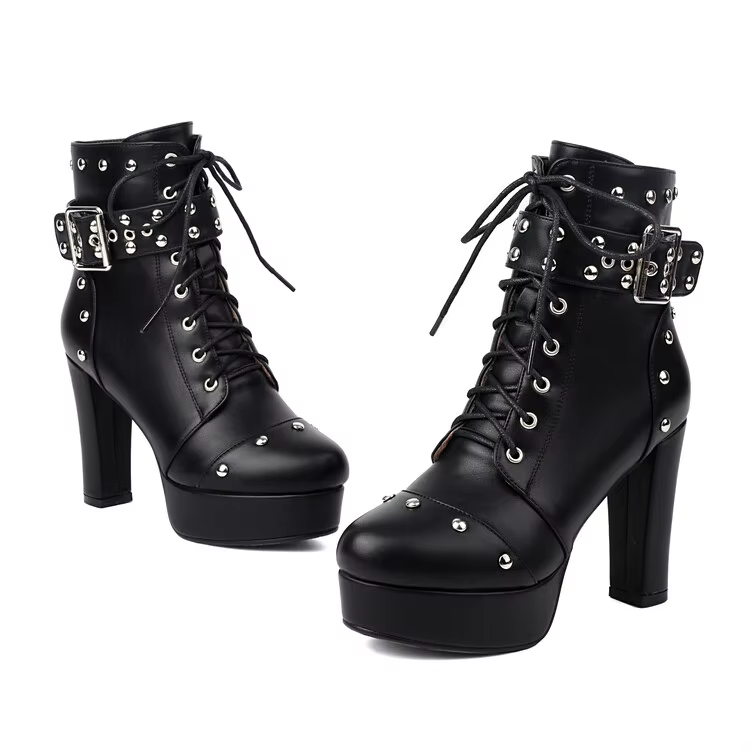 Belt Buckle Rivet Rivet Gothic Punk High Heels Boots