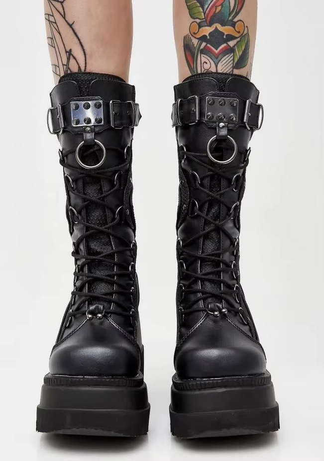 Gothic Black Platform Motorcycle Boots