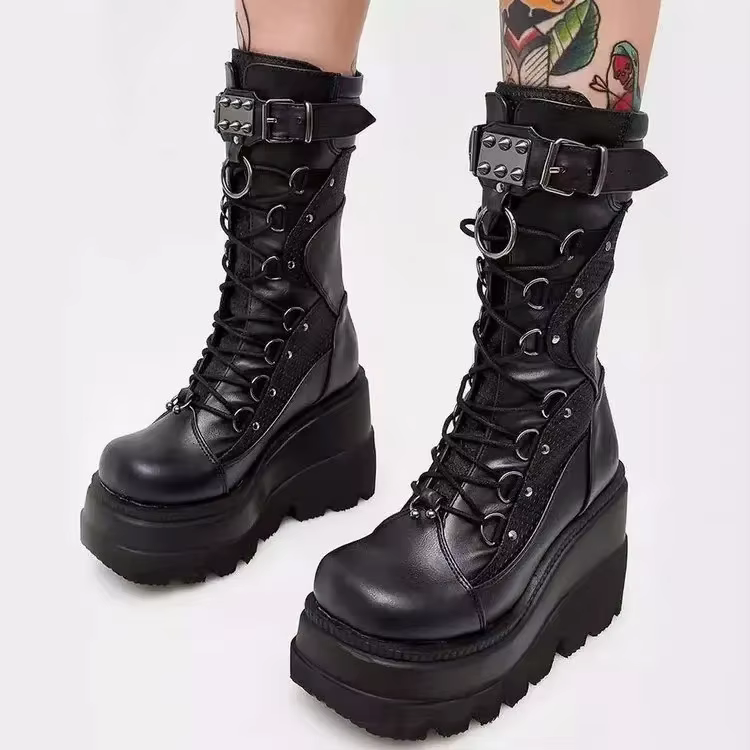 Gothic Black Platform Motorcycle Boots