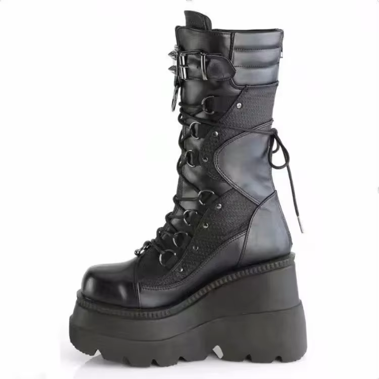 Gothic Black Platform Motorcycle Boots