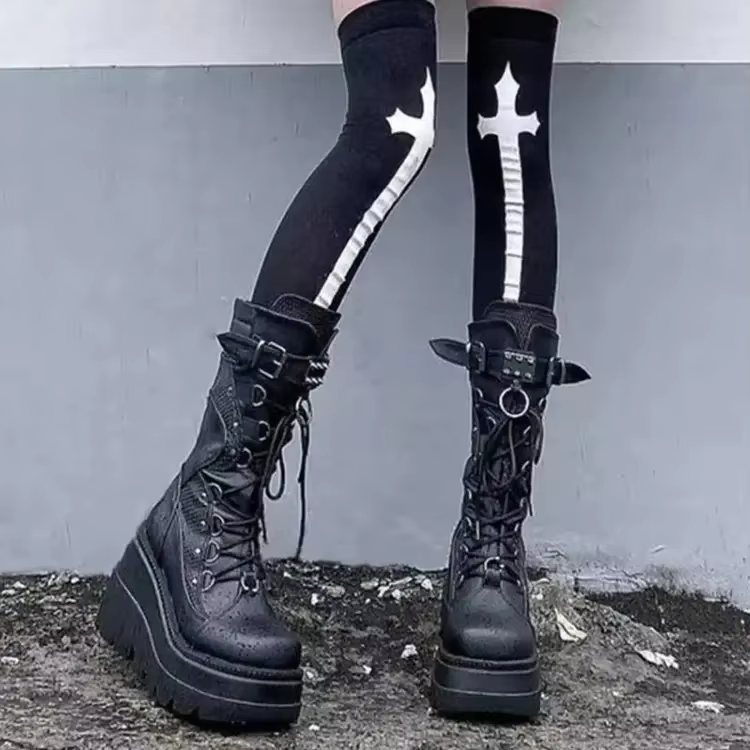 Gothic Black Platform Motorcycle Boots