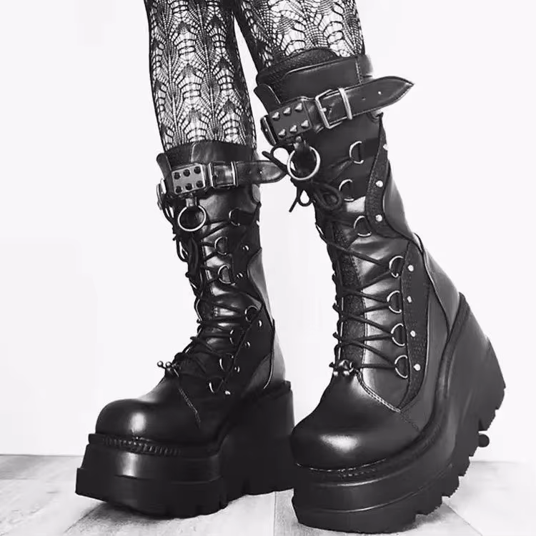 Gothic Black Platform Motorcycle Boots