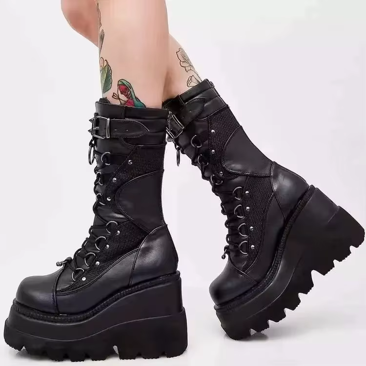 Gothic Black Platform Motorcycle Boots