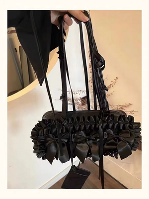 Gothic Kawaii Ruffled Bow Black Handbag