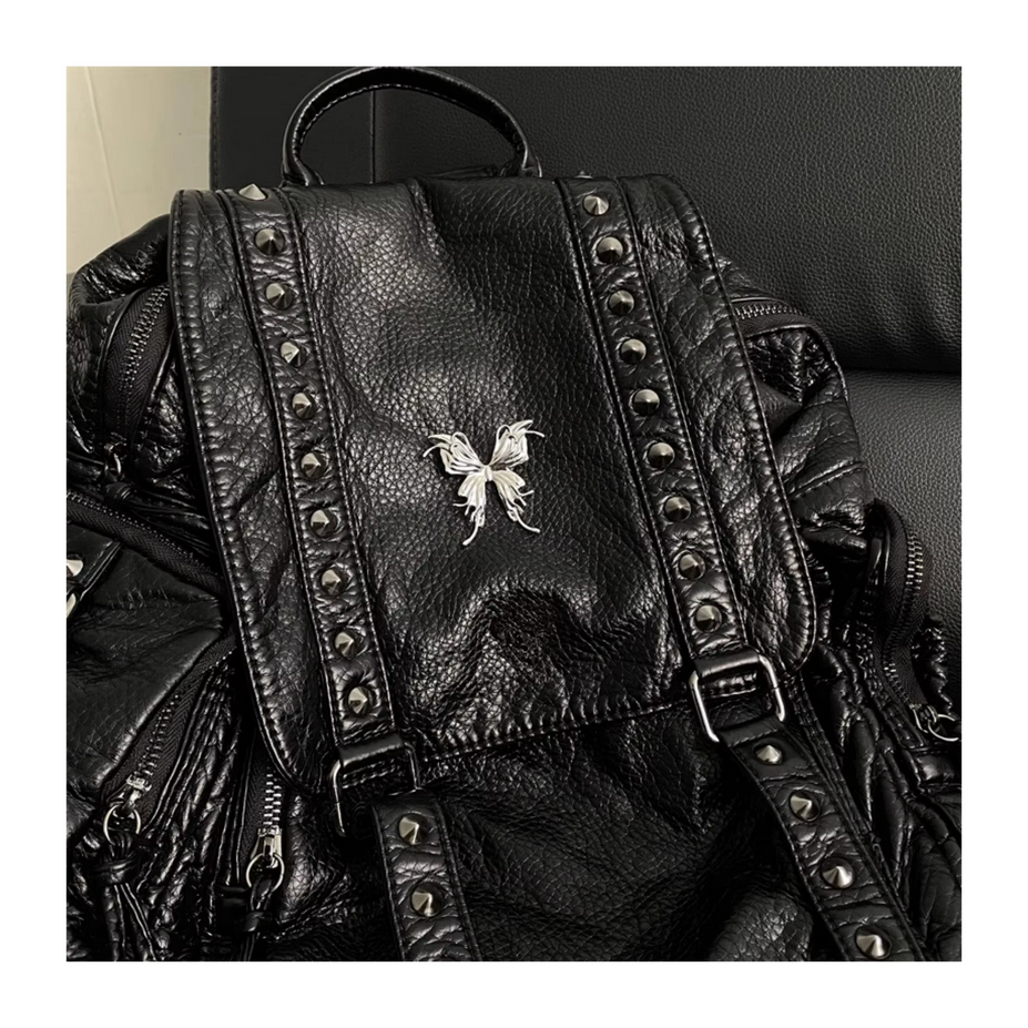 PU Leather Gothic Vintage Butterfly  Black Women&#39;s Backpack