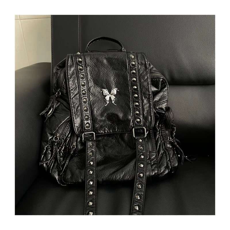 PU Leather Gothic Vintage Butterfly  Black Women&#39;s Backpack