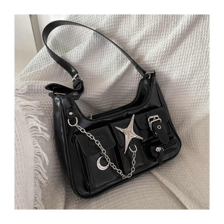 Black Y2k Aesthetic Punk Star Shoulder Bags