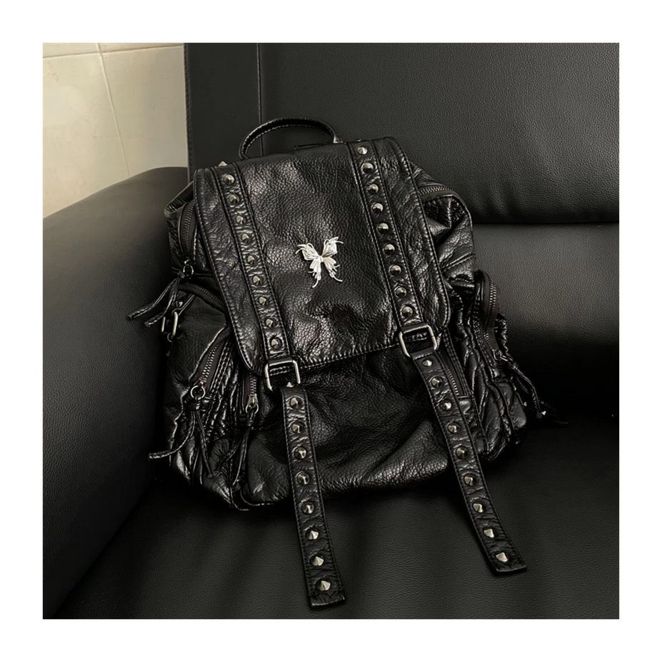 PU Leather Gothic Vintage Butterfly  Black Women&#39;s Backpack