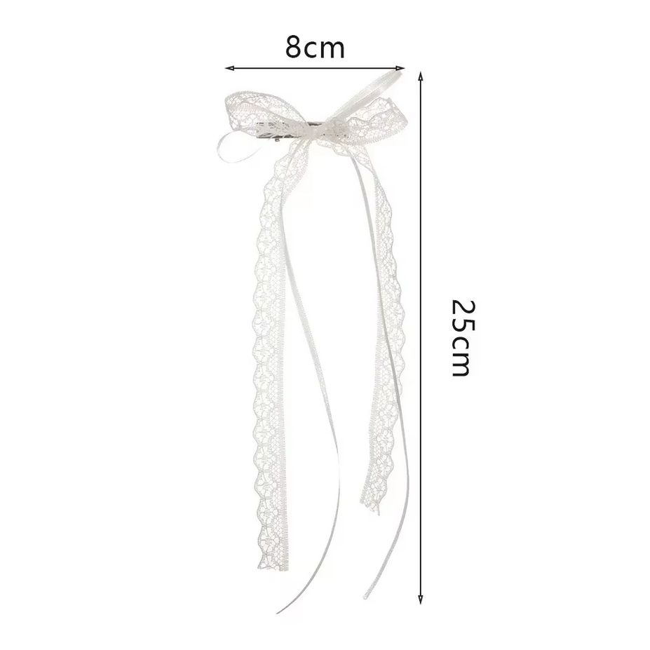Kawaii  Lace Cream White Bow Ribbon Hair Clip