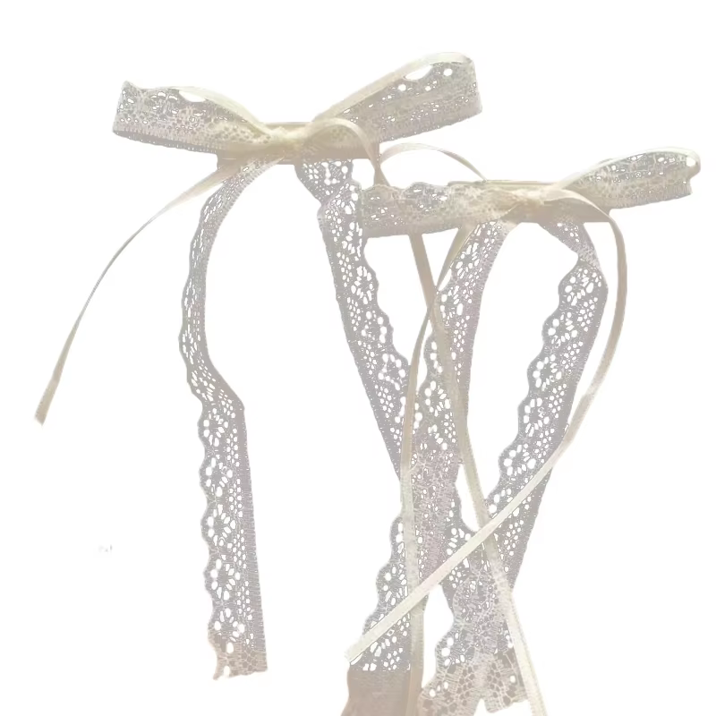 Kawaii  Lace Cream White Bow Ribbon Hair Clip