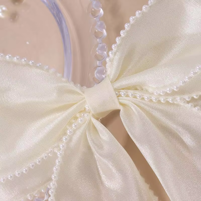 Elegant  White Chiffon Hair Bow with Pearls