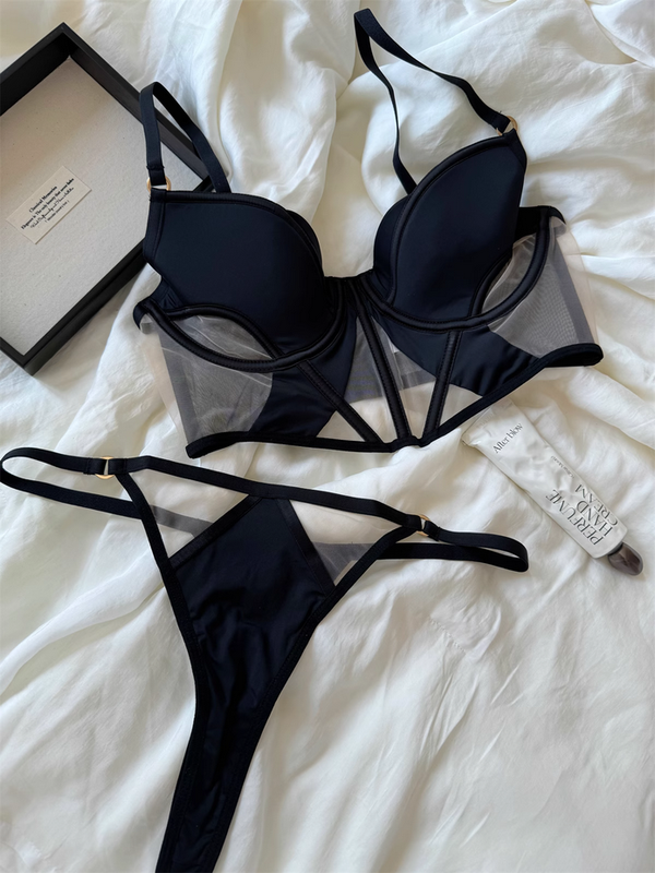Black Lace Thin Mesh Lingerie Set