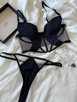 Black Lace Thin Mesh Lingerie Set