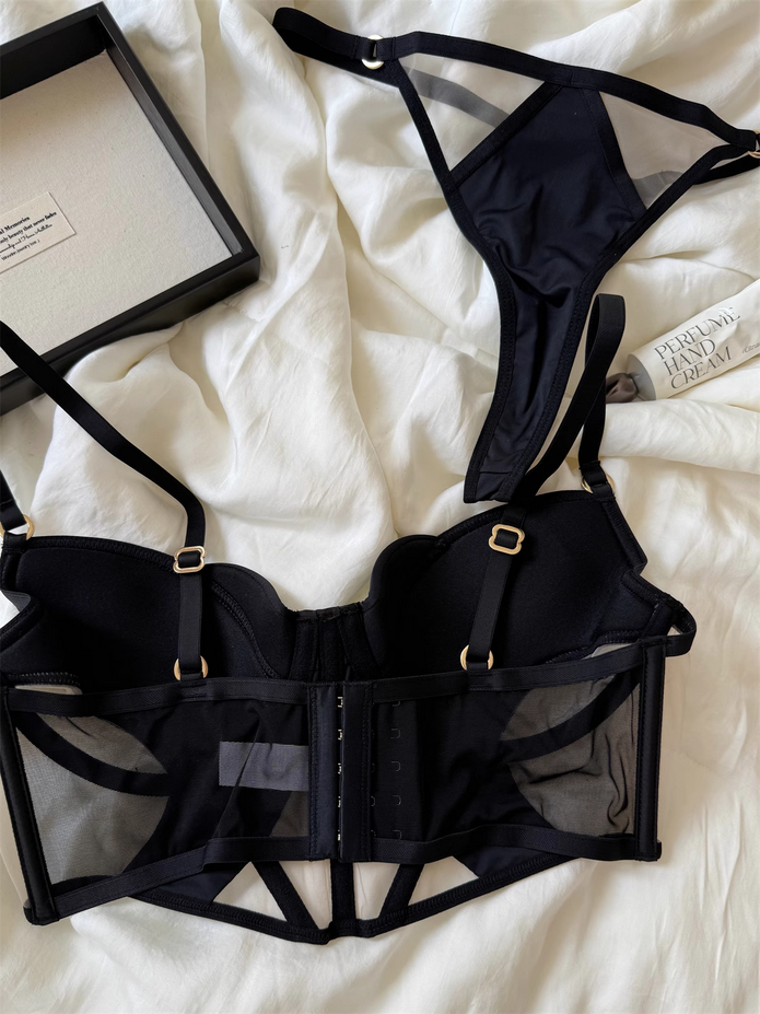 Black Lace Thin Mesh Lingerie Set