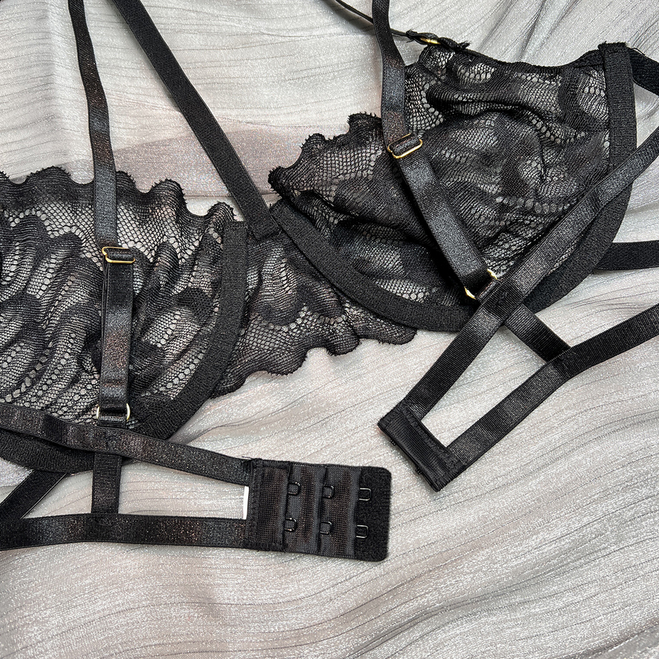 Black and Red Sexy Sheer Lace Lingerie Set