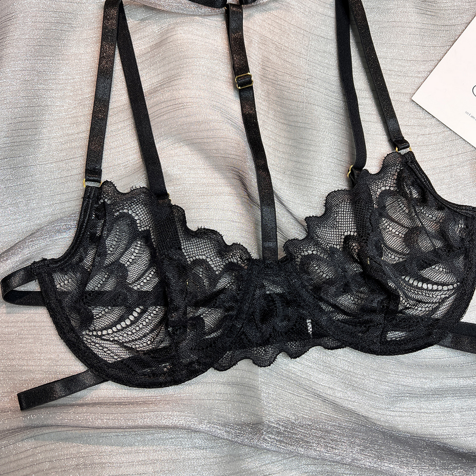 Black and Red Sexy Sheer Lace Lingerie Set