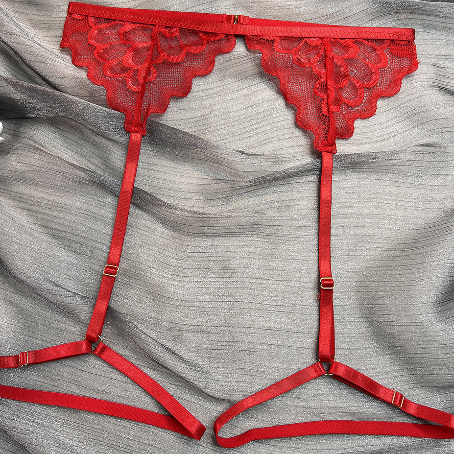 Black and Red Sexy Sheer Lace Lingerie Set