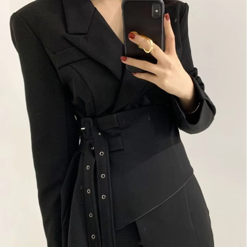 Solid Color Irregular Hem Long Sleeve Dress