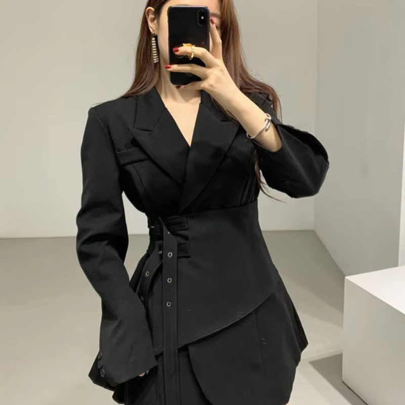 Solid Color Irregular Hem Long Sleeve Dress