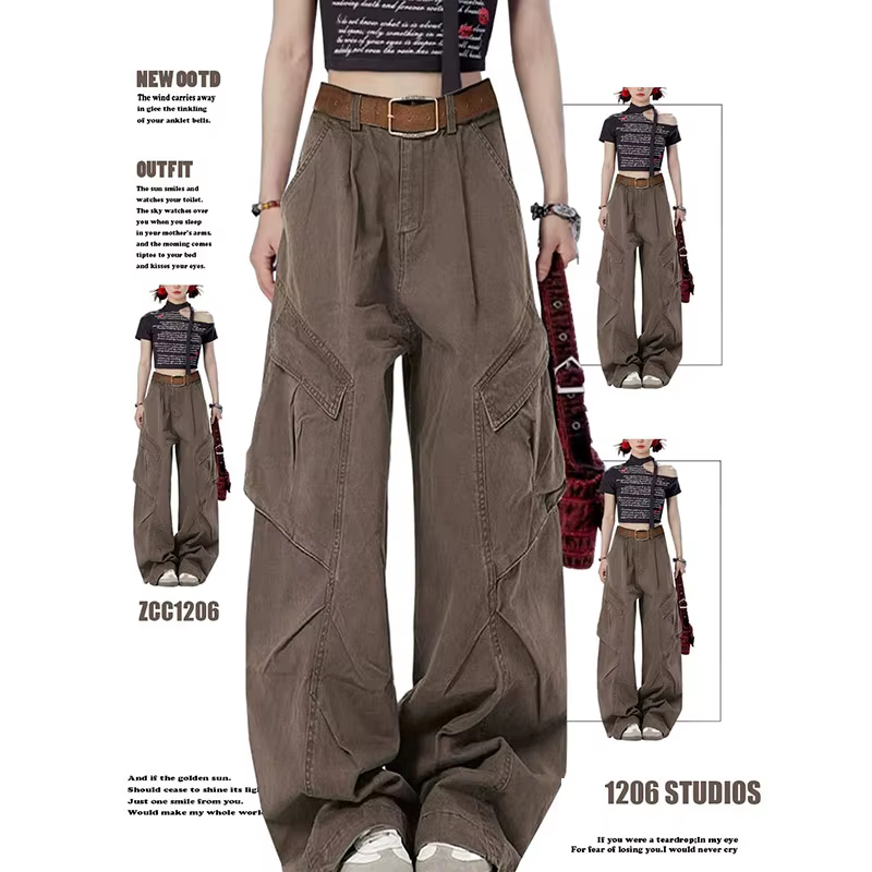 Y2K Wide Leg Punk Baggy Brown Denim Pants