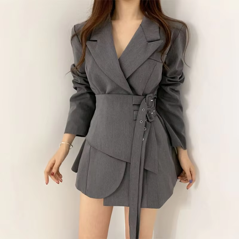 Solid Color Irregular Hem Long Sleeve Dress