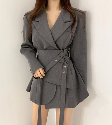 Solid Color Irregular Hem Long Sleeve Dress
