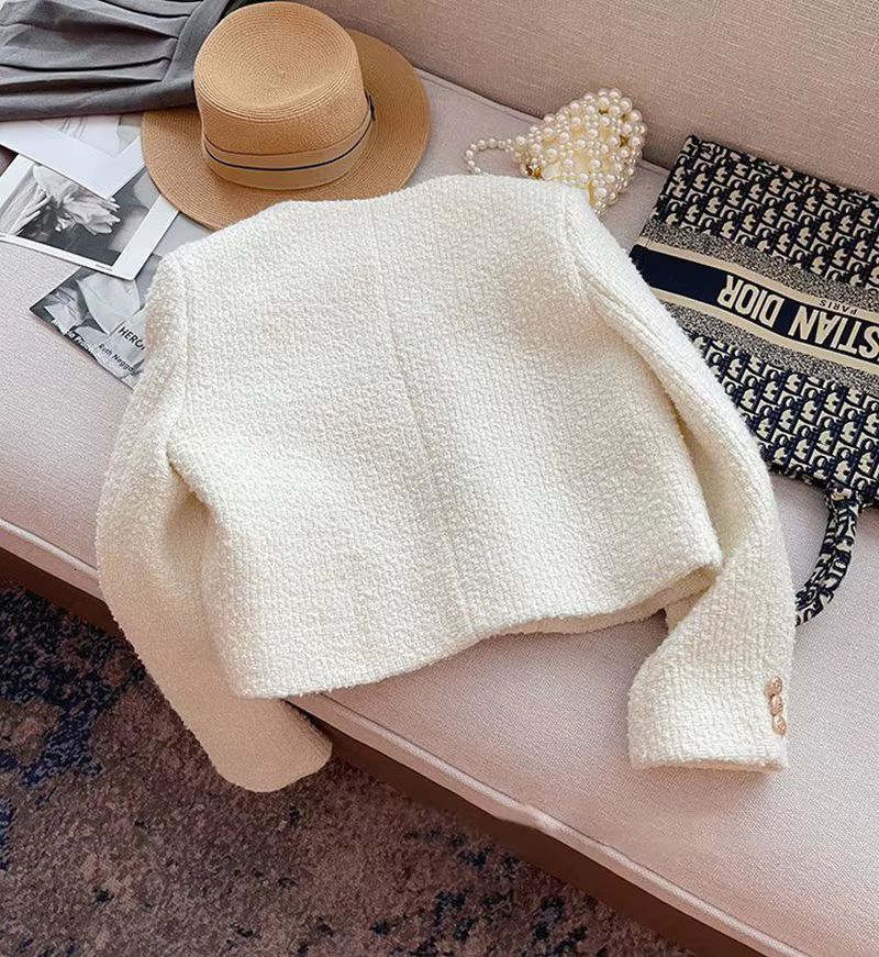Elegant Off White Cropped Blazer Tweed Jacket