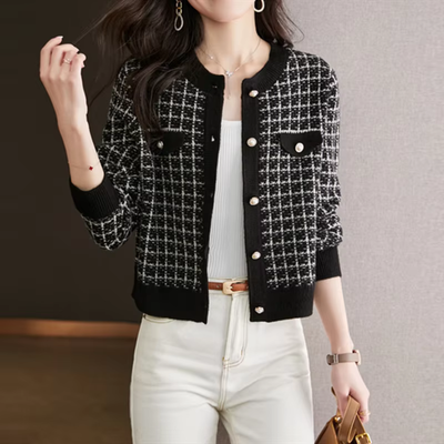 Korean Fashion Vintage Plaid Patchwork Cardigan Sweater
