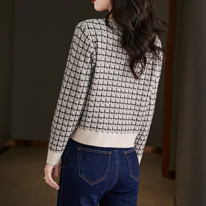 Korean Fashion Vintage Plaid Patchwork Cardigan Sweater