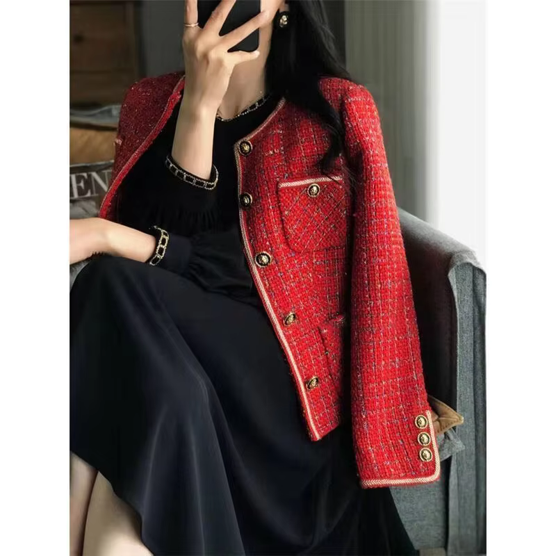 Women&#39;s Red Tweed Blazer Coat