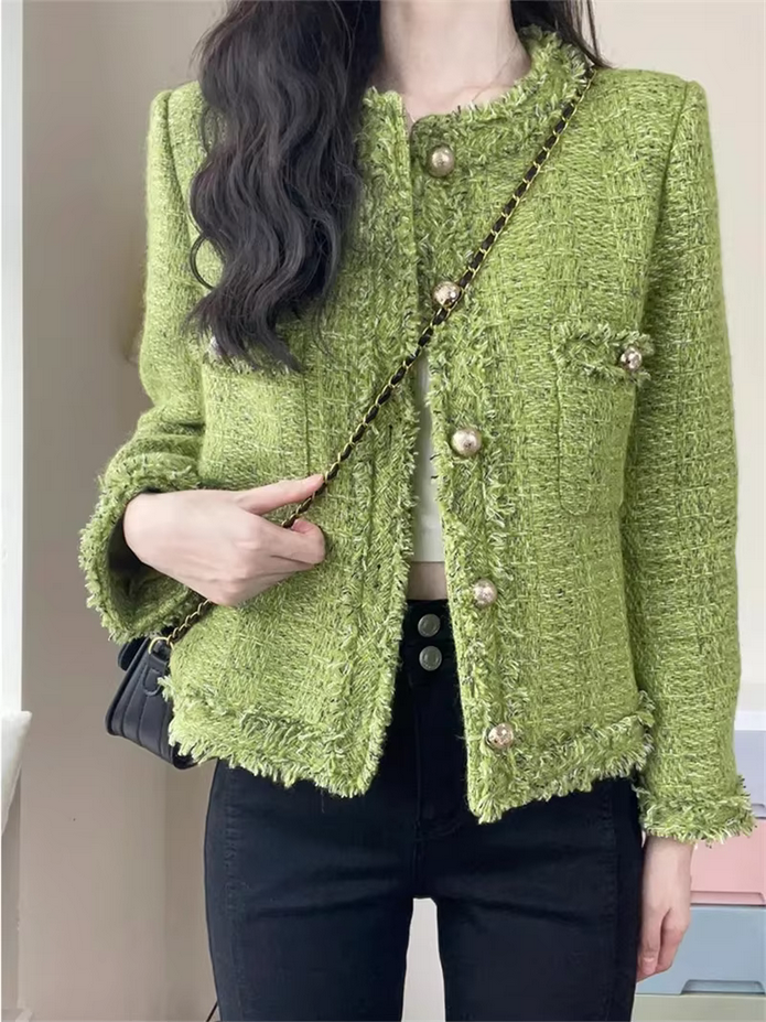 Autumn Winter Korean Single-Breasted Short Tweed Coat