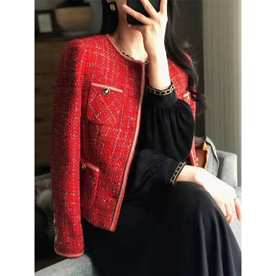 Women&#39;s Red Tweed Blazer Coat