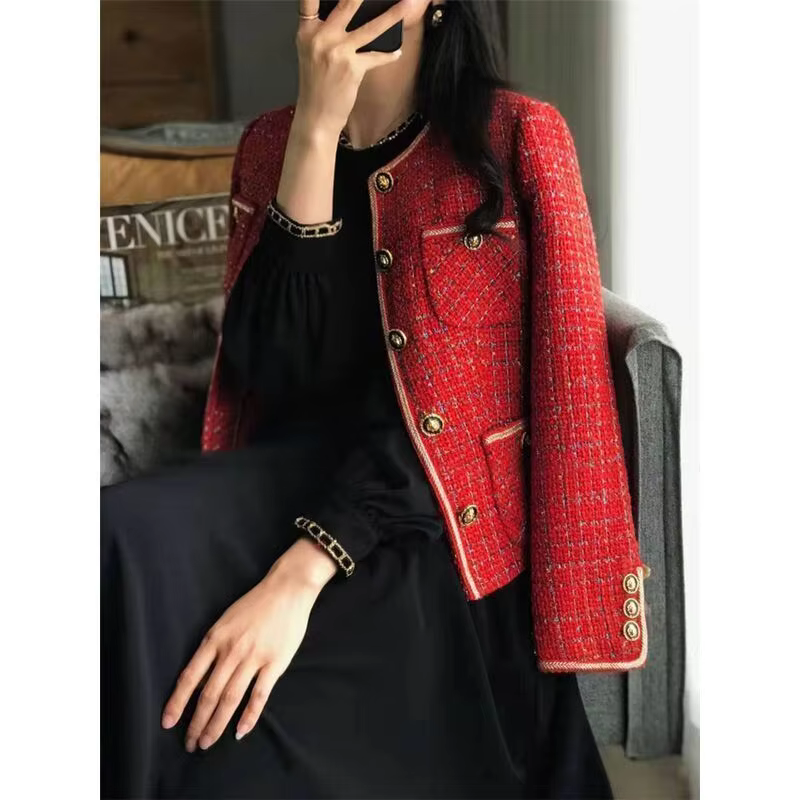 Women&#39;s Red Tweed Blazer Coat