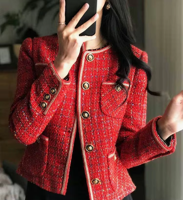 Women&#39;s Red Tweed Blazer Coat