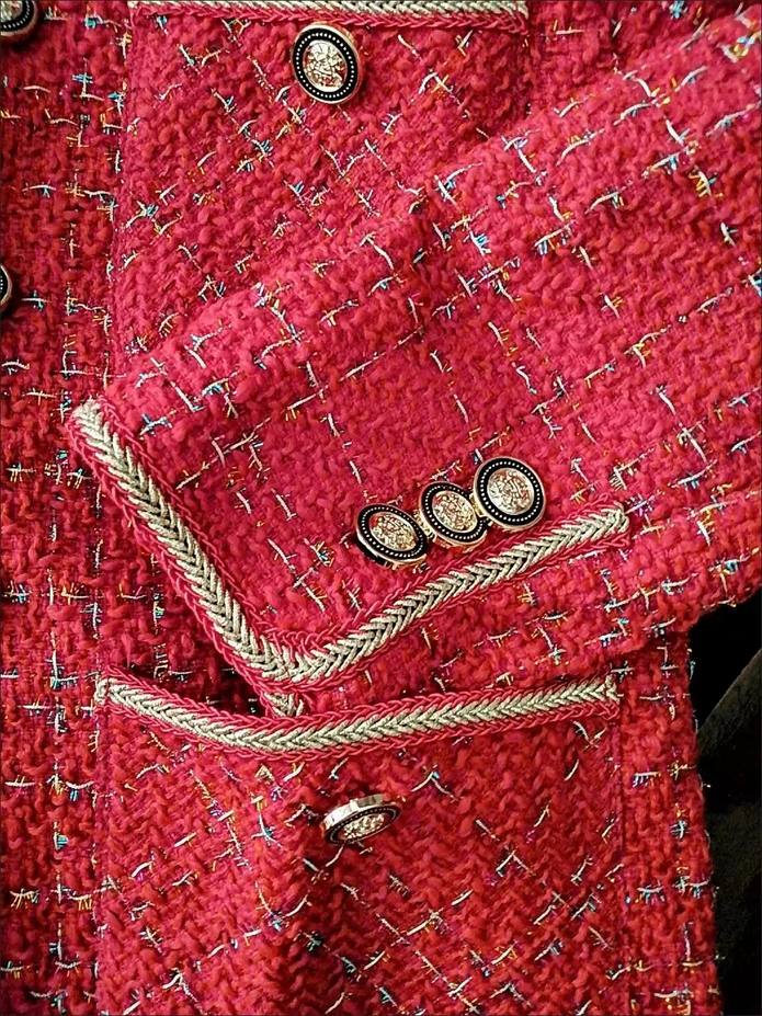 Women&#39;s Red Tweed Blazer Coat