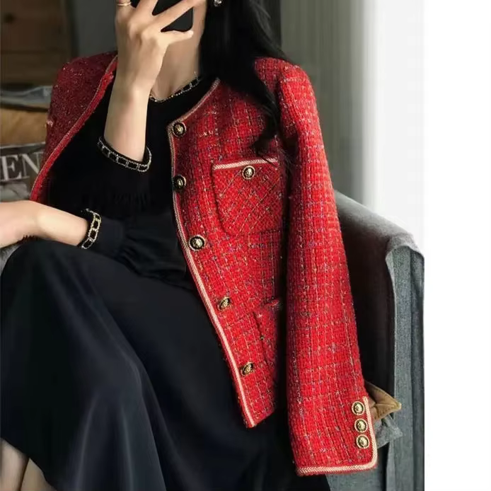 Women&#39;s Red Tweed Blazer Coat