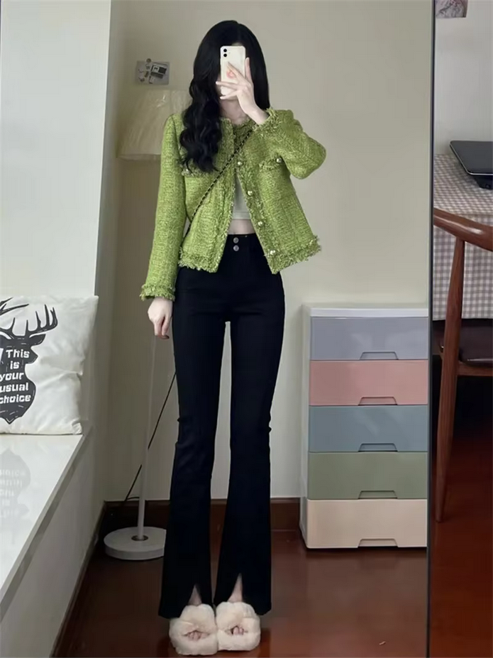 Autumn Winter Korean Single-Breasted Short Tweed Coat