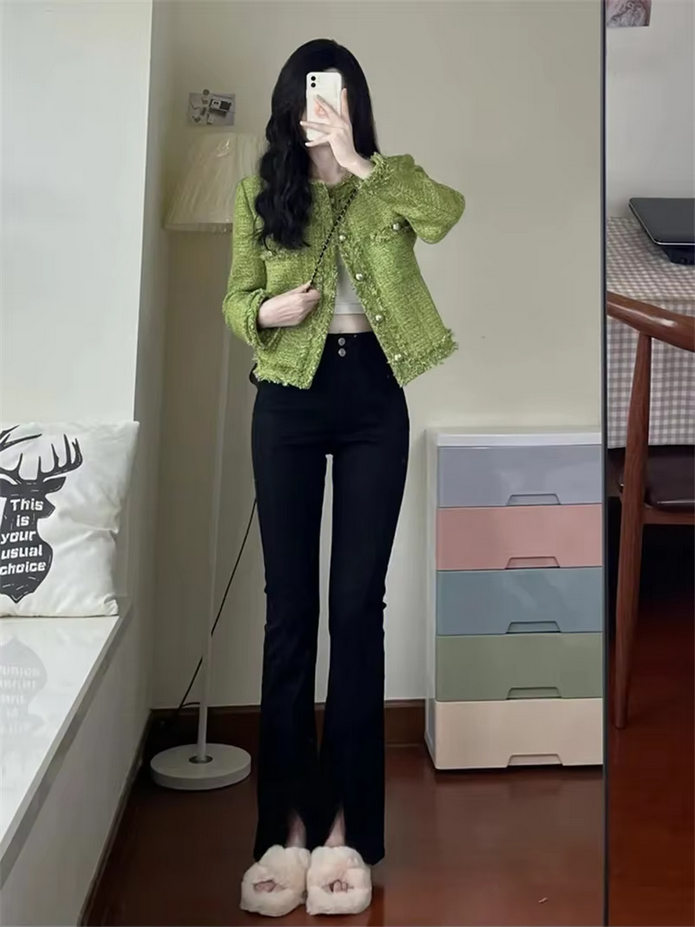 Autumn Winter Korean Single-Breasted Short Tweed Coat