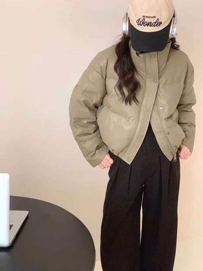 Stylish Casual  PU Puffy Winter Coat